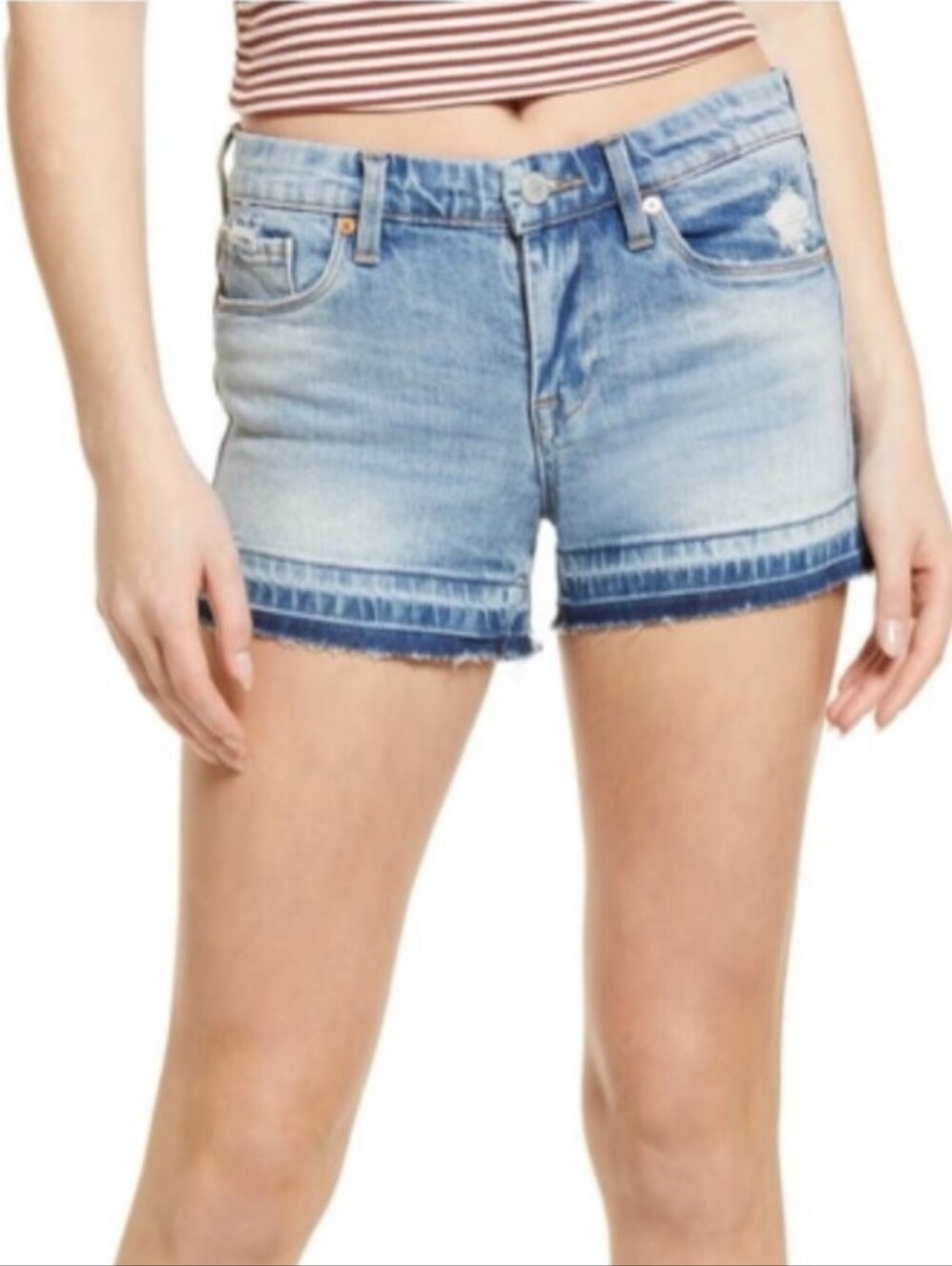 BLANK NYC The Essex Shadow Release Hem Cutoff Denim Blue Jean Shorts 28 NWT